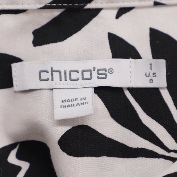 CHICO'S No Iron Stretch Pottery Shirt Black/White Print Size 1 (US 8) - Picture 6 of 7